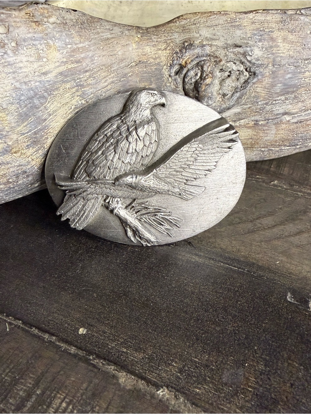 Vintage 1990 Siskiyou Eagle Belt Buckle Bald Eagle Made In USA Pewter Tone